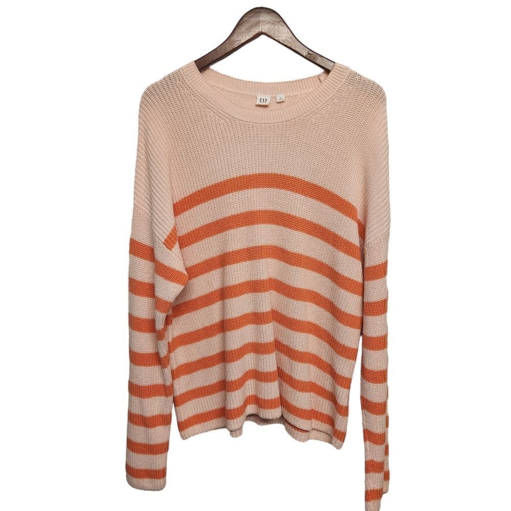 GAP Striped Oversized Crewneck Sweater Pink Striped XL
